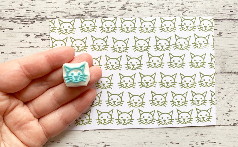 Cat rubber stamp, Cute animal stamp, Hand carved stamp, Gift for cat lovers image 4