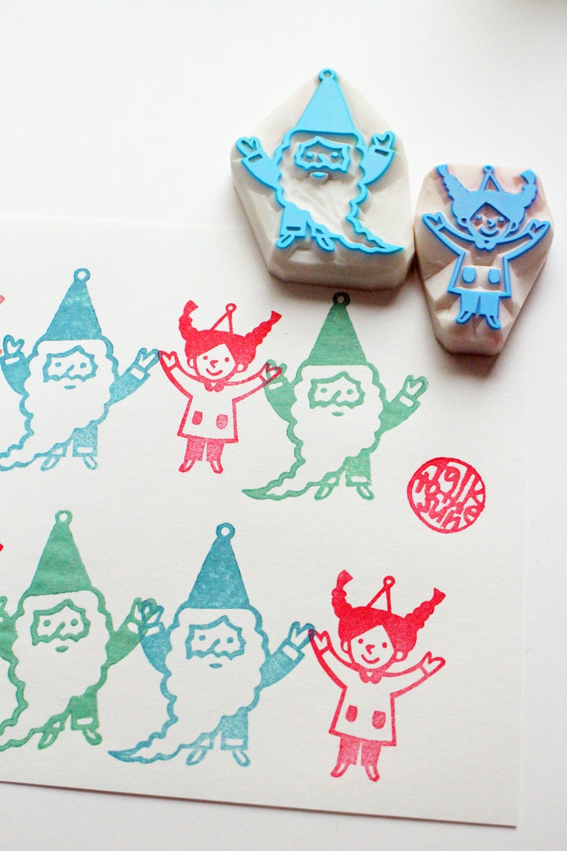 mr /& mrs claus stamps boy girl hand carved stamps for christmas card making gift for kids diy gift packaging dwarf rubber stamp