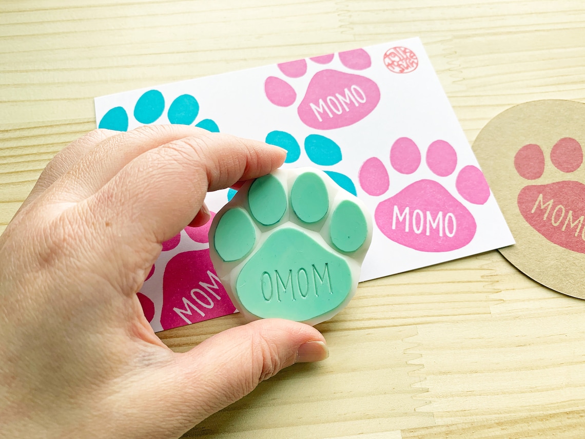 Custom paw print rubber stamp with personalized name dog paw Etsy
