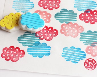 Cloud rubber stamp set, Sky pattern stamp, Hand carved stamps by talktothesun