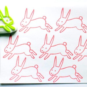 Rubberstempel konijn rennen, stempel bosdieren, handgesneden stempel, ambachtelijk cadeau voor meisje