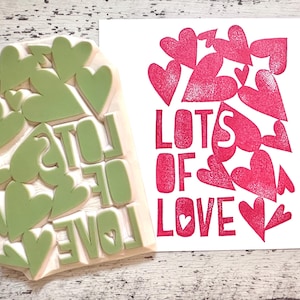 Veel liefde rubberen stempel, hartstempel voor kaarten maken, handgesneden stempel, cadeau voor creatievelingen