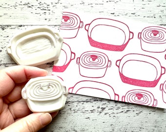 Cookware rubber stamp, Dutch oven & baking dish stamps, Hand carved stamps