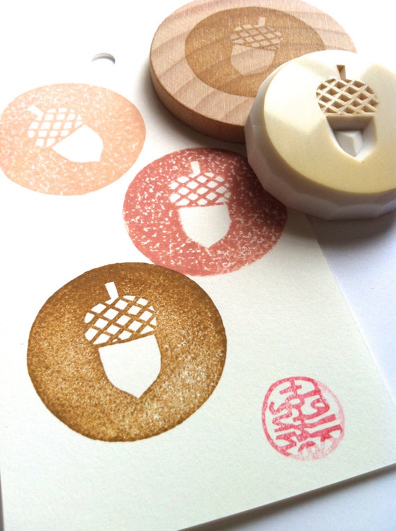 Acorn rubber stamp, Hand carved stamp by talktothesun, Nature lover gift image 2