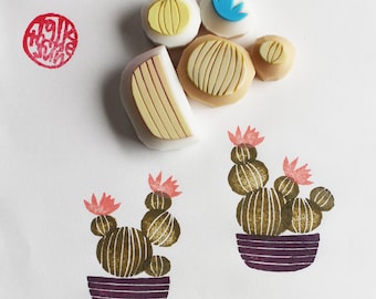 Cactus rubber stamp set, Houseplant stamp, Hand carved stamps, Gift for friends