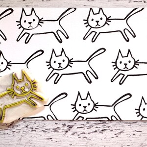 Sello de goma de gato corriendo, sello de animal lindo, sello tallado a mano, regalo artesanal para amantes de los gatos