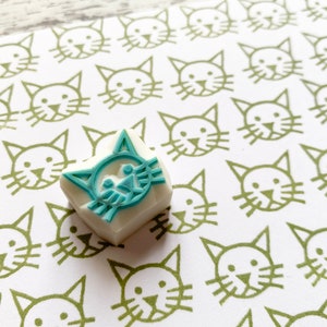 Cat rubber stamp, Cute animal stamp, Hand carved stamp, Gift for cat lovers image 3