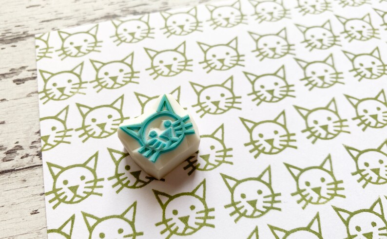 Cat rubber stamp, Cute animal stamp, Hand carved stamp, Gift for cat lovers image 3