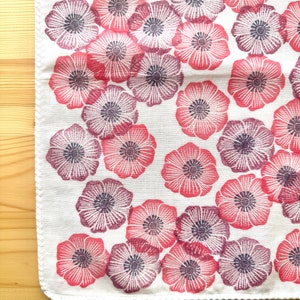 Anemone flower handkerchief, Ladies cotton hankie, Japanese hand towel, Eco friendly gift image 2