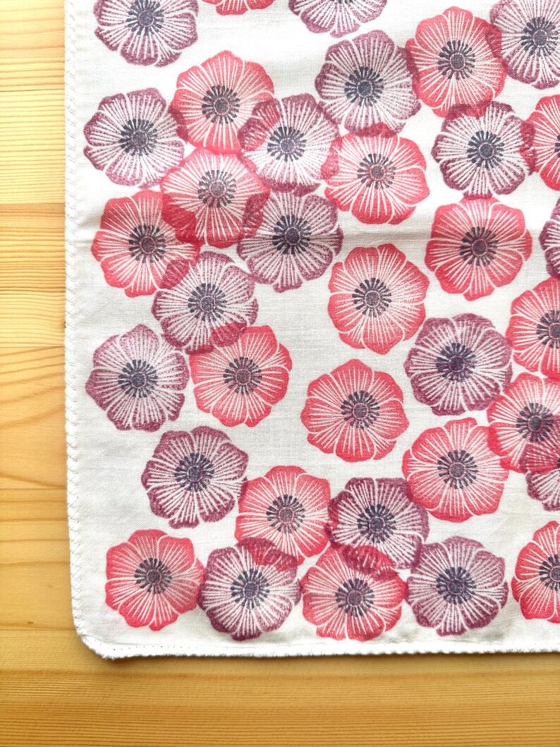 Anemone flower handkerchief, Ladies cotton hankie, Japanese hand towel, Eco friendly gift image 2