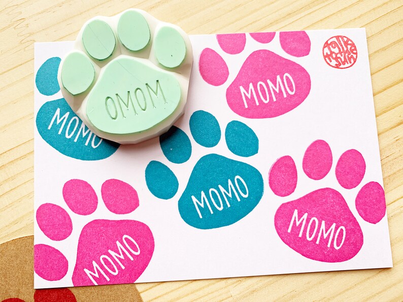 Custom paw print rubber stamp with personalized name dog paw Etsy