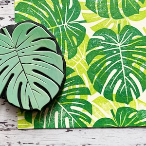 Monstera leaf rubber stamp, Tropical leaf stamp, Hand carved stamp by talktothesun