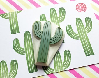 Desert cactus rubber stamp, Garden plant stamp, Hand carved stamp by talktothesun