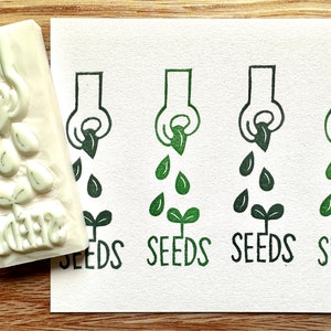 Grow seeds rubber stamp, Gardening stamp for DIY seed packet, Hand carved stamp