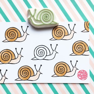 Snail rubber stamp, Garden creature stamp, Hand carved stamp by talktothesun image 1