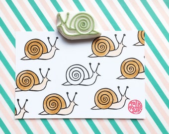 Snail rubber stamp, Garden creature stamp, Hand carved stamp by talktothesun