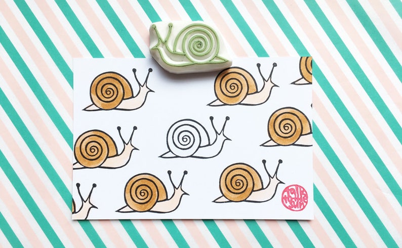 Snail rubber stamp, Garden creature stamp, Hand carved stamp by talktothesun image 1