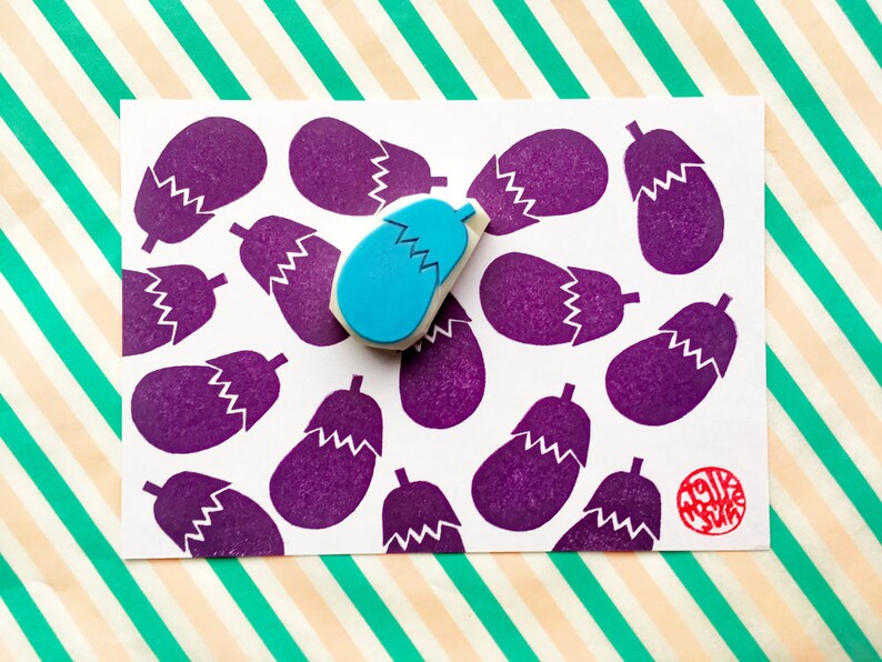 Eggplant rubber stamp vegetable stamp garden plant stamp Etsy