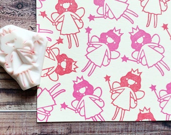 Fairy rubber stamp, Princess girl stamp, Hand carved stamp by talktothesun, Gift for kids