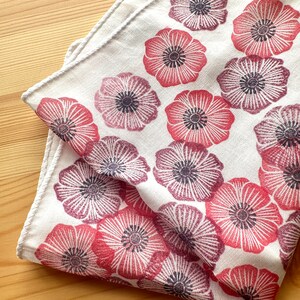 Anemone flower handkerchief, Ladies cotton hankie, Japanese hand towel, Eco friendly gift image 3