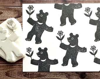 Black bear rubber stamp, Woodland animal stamp, Hand carved stamp, Gift for kids