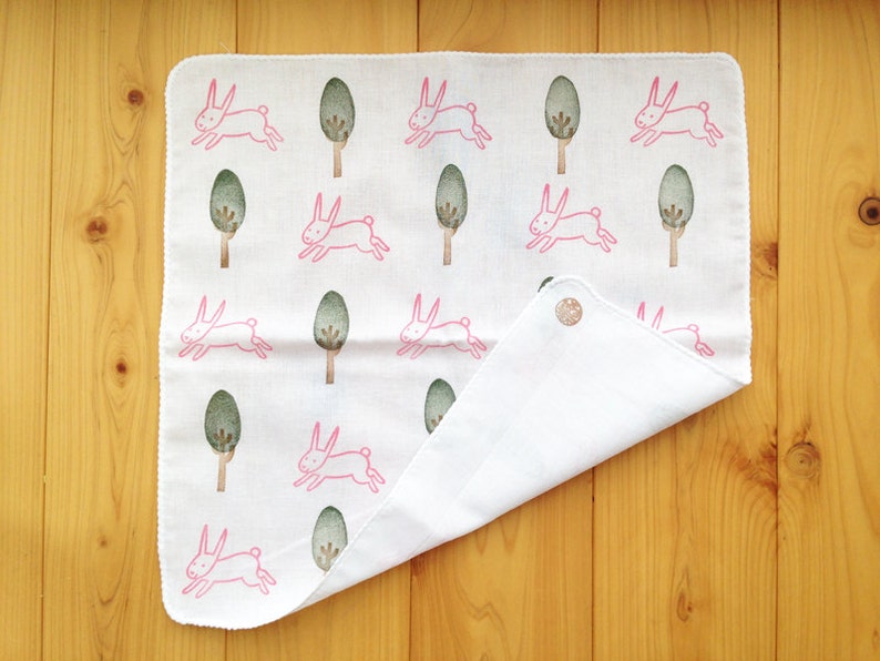 Rabbit handkerchief, Kids cotton hankie, Reusable cotton tissue, Eco friendly gift image 2