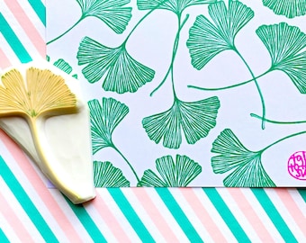 Ginkgo Leaf Rubber Stamp | Hand Carved Stamp | Botanical Design | Style No.1