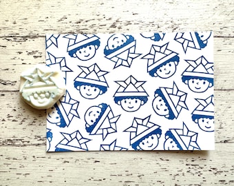 Hand Carved Boy Wearing Samurai Kabuto Rubber Stamp: Children's Day Design