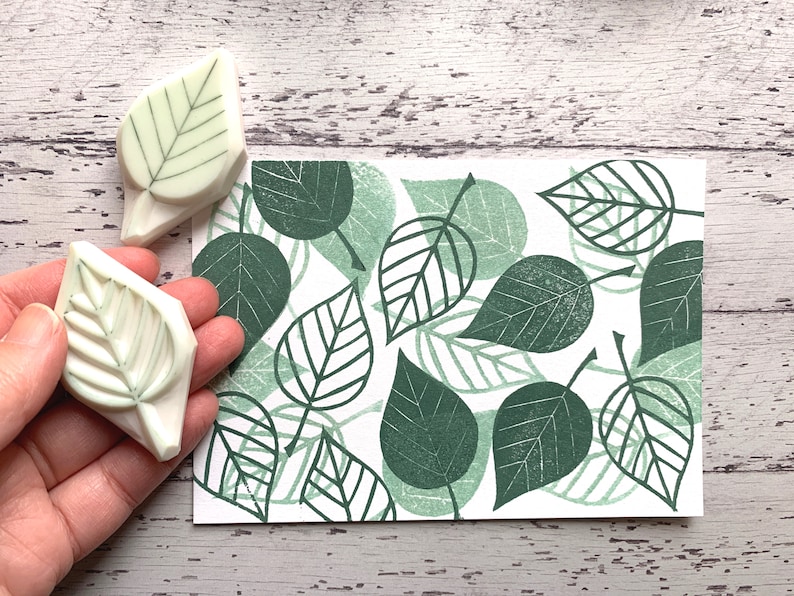 Simple leaf rubber stamp, Botanical pattern stamp, Hand carved stamp by talktothesun image 4