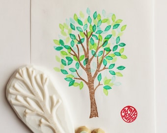 Birch tree rubber stamp, Tree trunk & leaf stamps, Hand carved stamps by talktothesun