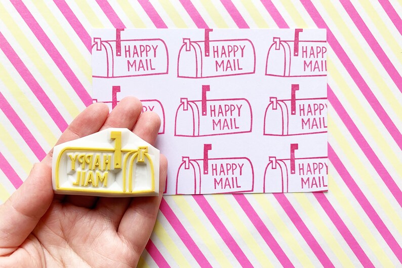 Mailbox rubber stamp, Happy mail stamp, Hand carved stamp by talktothesun image 4