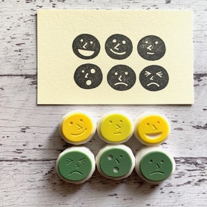 Emoji rubber stamp set, Emotion stamps, Hand carved stamps, Best friend gift