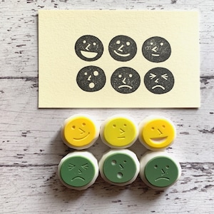 Juego de sellos de goma con emojis, sellos de emociones, sellos tallados a mano, regalo para tu mejor amigo.