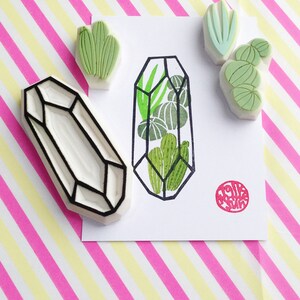 Juego de sellos de goma para terrarios, sellos de suculentas y cactus, sello tallado a mano, regalo para creativos.