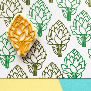Artichoke rubber stamp, Vegetable stamp for card making, Hand carved stamp, Craft gift for her