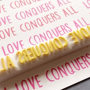 Love conquers all rubber stamp, Mindfulness quote stamp, Hand carved stamp by talktothesun image 4