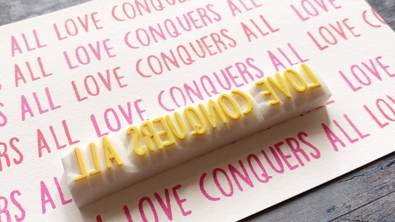 Love conquers all rubber stamp, Mindfulness quote stamp, Hand carved stamp by talktothesun image 4