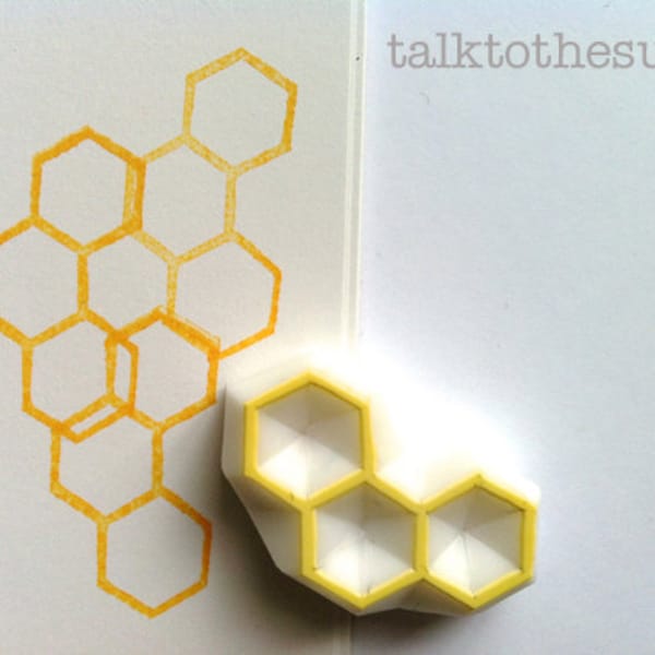 Beehive rubber stamp, Geometric pattern stamp, Hand carved stamp by talktothesun