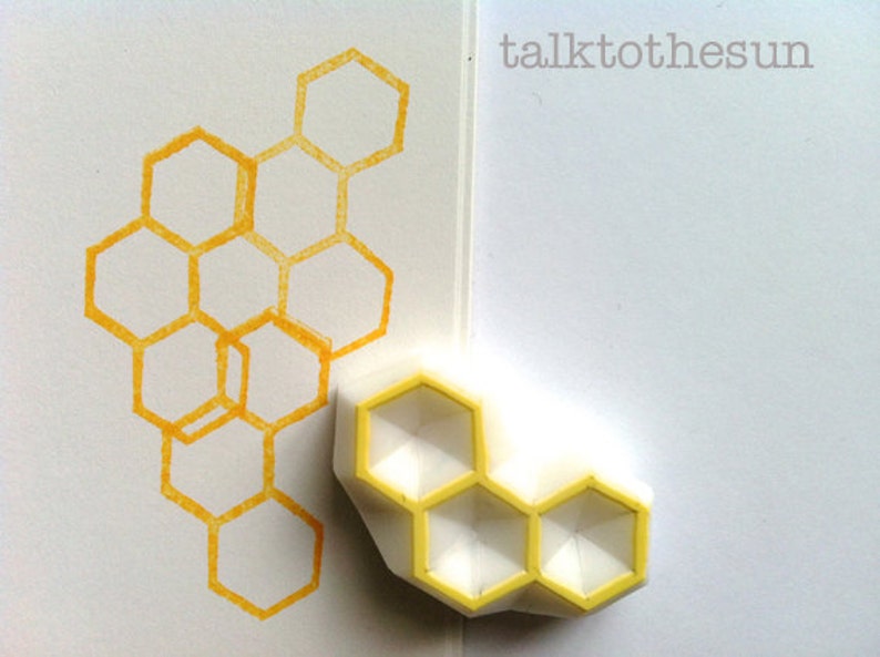 Beehive rubber stamp, Geometric pattern stamp, Hand carved stamp by talktothesun image 1