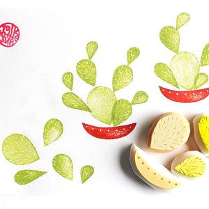 Juego de sellos de caucho de cactus, sellos de plantas de interior, sello tallado a mano, regalo artesanal para amantes de las plantas