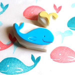 Jeu de tampons en caoutchouc pour bébé baleine, tampon mignon animal marin, tampons sculptés à la main pour la fabrication de cartes