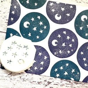 Rubberstempel nachtelijke hemel, stempel kristallen bol, handgesneden stempel voor kaarten maken, ambachtelijk cadeau voor haar