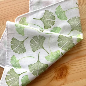 Ginkgo leaf handkerchief, Womens cotton hankie, Japanese hand towel, Hand crafted gift for her