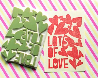 Lots of love rubber stamp, Inspirational quote stamp, Hand carved stamp by talktothesun