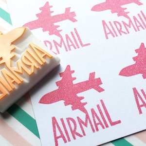 Airmail rubber stamp, Snail mail stamp, Hand carved stamp by talktothesun, Pen pal gift image 3
