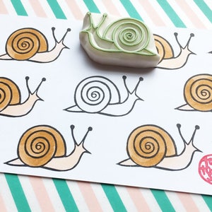 Snail rubber stamp, Garden creature stamp, Hand carved stamp by talktothesun image 2