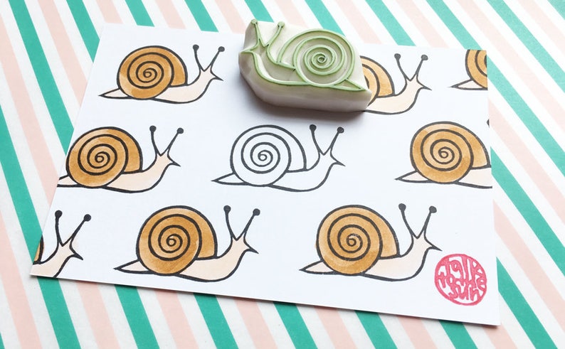 Snail rubber stamp, Garden creature stamp, Hand carved stamp by talktothesun image 2