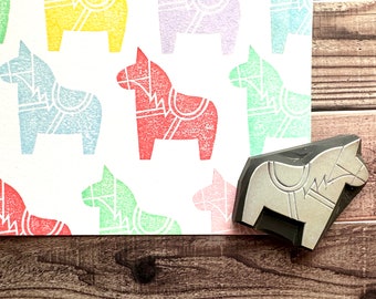 Dala horse rubber stamp, Scandinavian animal stamp, Hand carved stamp, Gift for kids