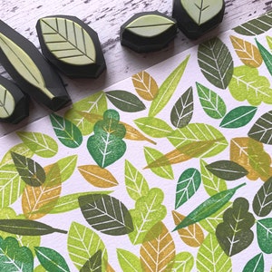 Leaf rubber stamp set, Botanical stamps, Hand carved stamps by talktothesun