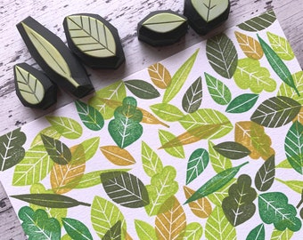 Leaf rubber stamp set, Botanical stamps, Hand carved stamps by talktothesun